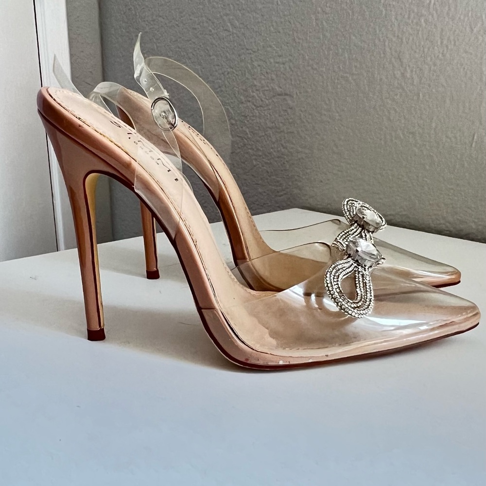 Women’s sling back stilettos with Crystal bow detail